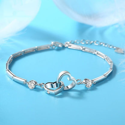 Mother & Daughter Forever Linked Together - Crystal Heart To Heart Bracelet