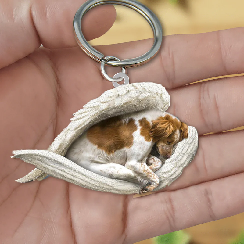 Sleeping Angel Acrylic Keychain Brittany Spaniel SA153