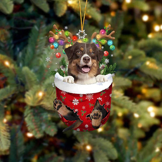 Australian Shepherd In Snow Pocket Christmas Ornament SP035