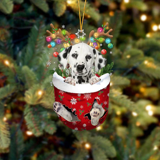 Dalmatian In Snow Pocket Christmas Ornament SP092