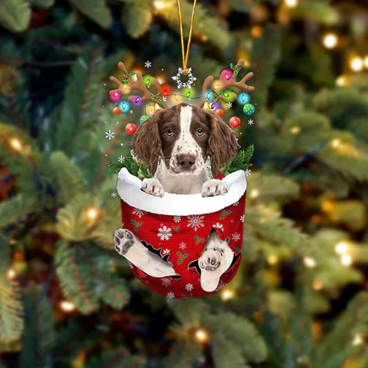 English Springer Spaniel In Snow Pocket Christmas Ornament SP115