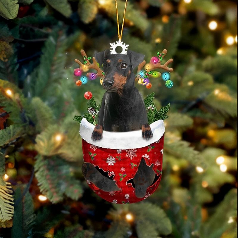 Manchester Terrier In Snow Pocket Christmas Ornament SP123