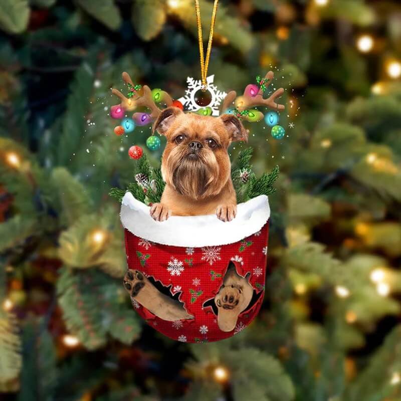 Brussels Griffon In Snow Pocket Christmas Ornament SP144