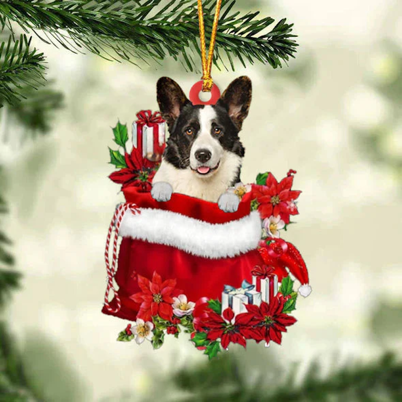 Welsh Corgi In Gift Bag Christmas Ornament GB101