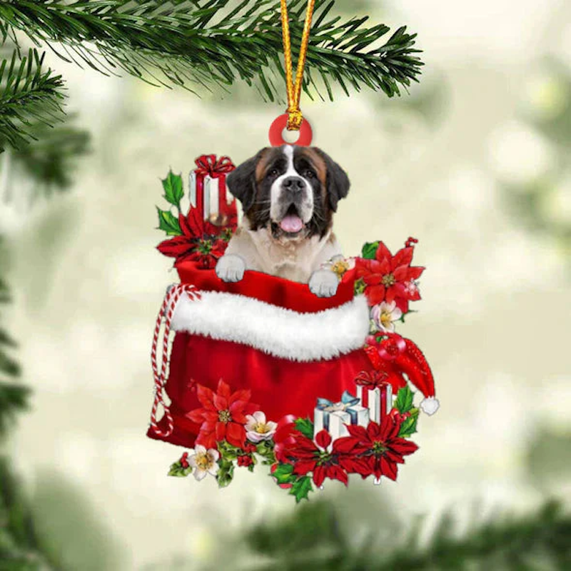 St Bernard In Gift Bag Christmas Ornament GB107