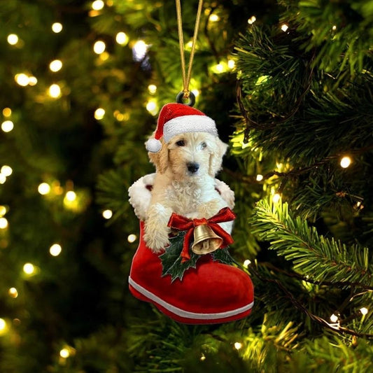 Goldendoodle Cream In Santa Boot Christmas Hanging Ornament SB012