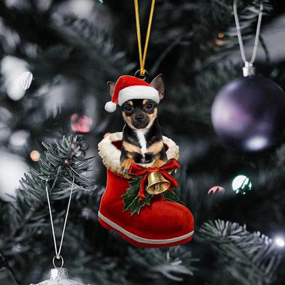 Chihuahua Black In Santa Boot Christmas Hanging Ornament SB049