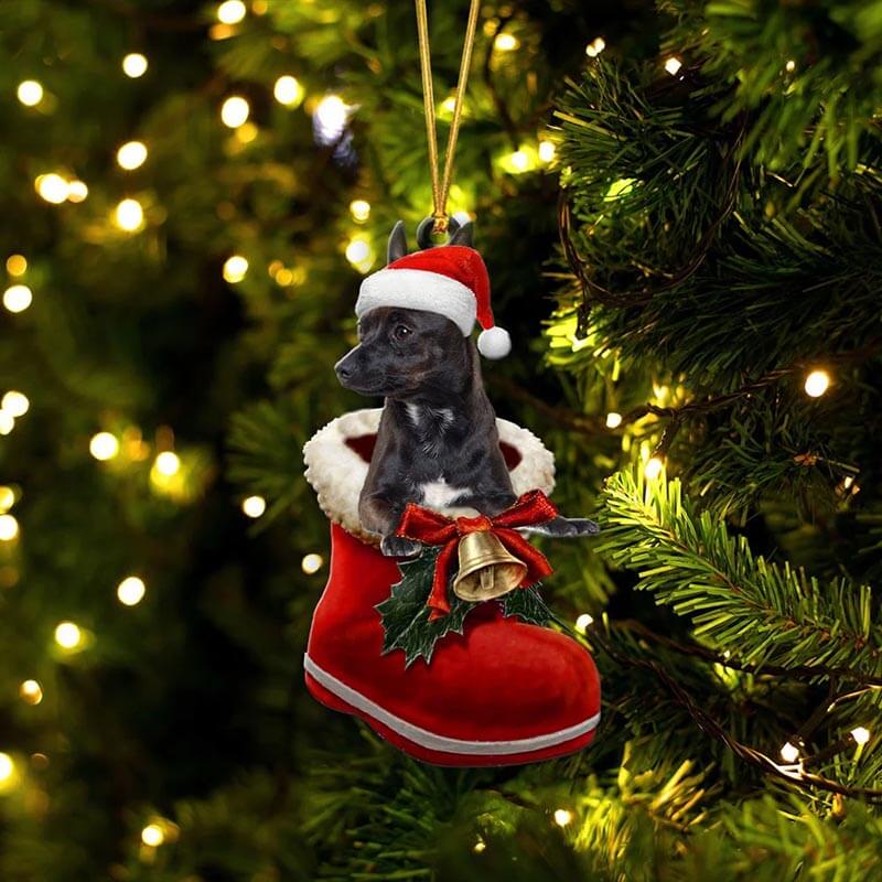 Black Chihuahua In Santa Boot Christmas Hanging Ornament SB058