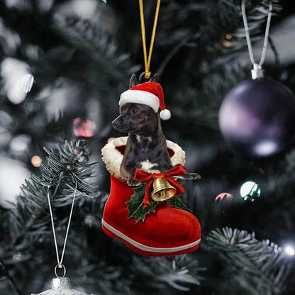 Black Chihuahua In Santa Boot Christmas Hanging Ornament SB058