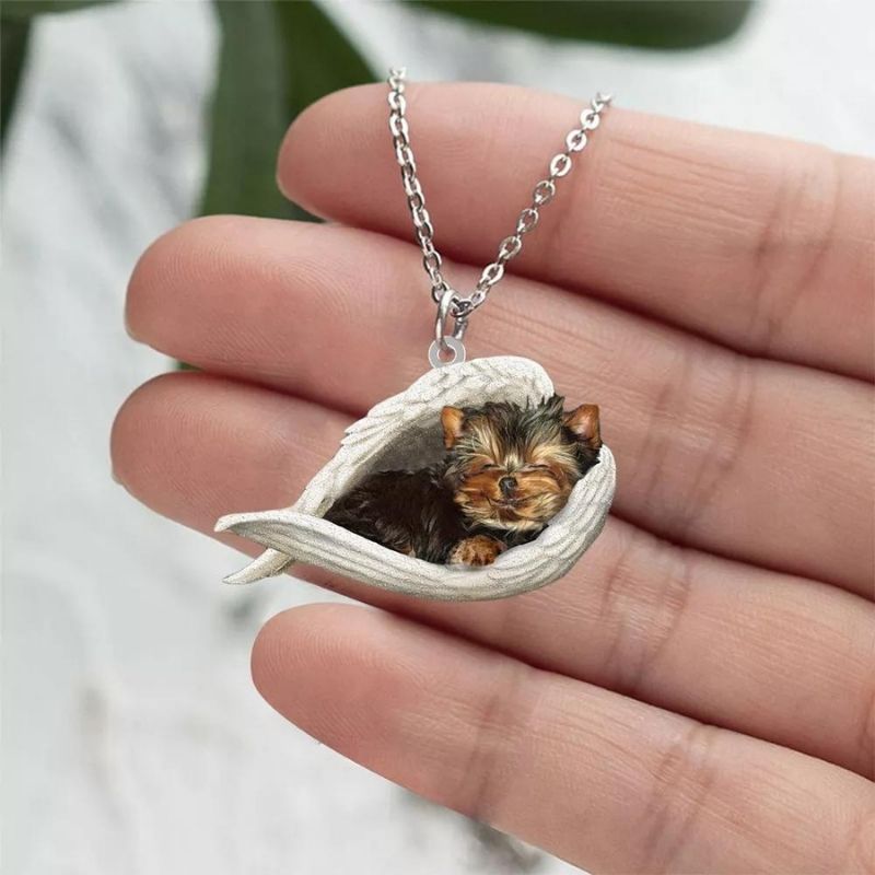 Yorkshire Terrier Sleeping Angel Stainless Steel Necklace SN001