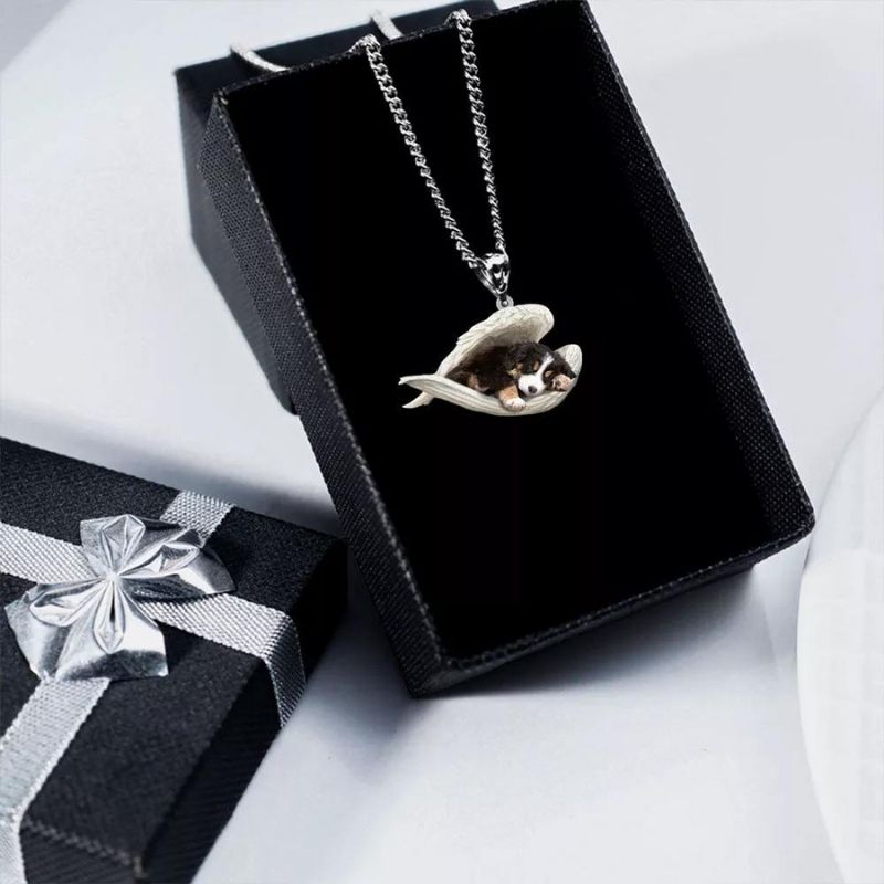 Bernese Mountain Sleeping Angel Stainless Steel Necklace SN020