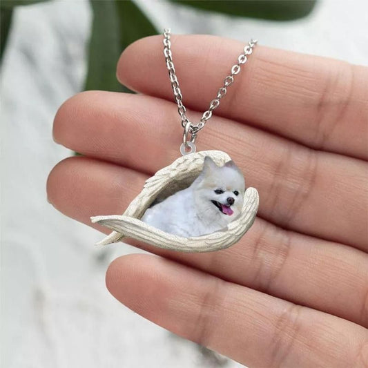 Pomeranian Sleeping Angel Stainless Steel Necklace SN042