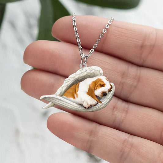 Basset hound Sleeping Angel Stainless Steel Necklace SN076