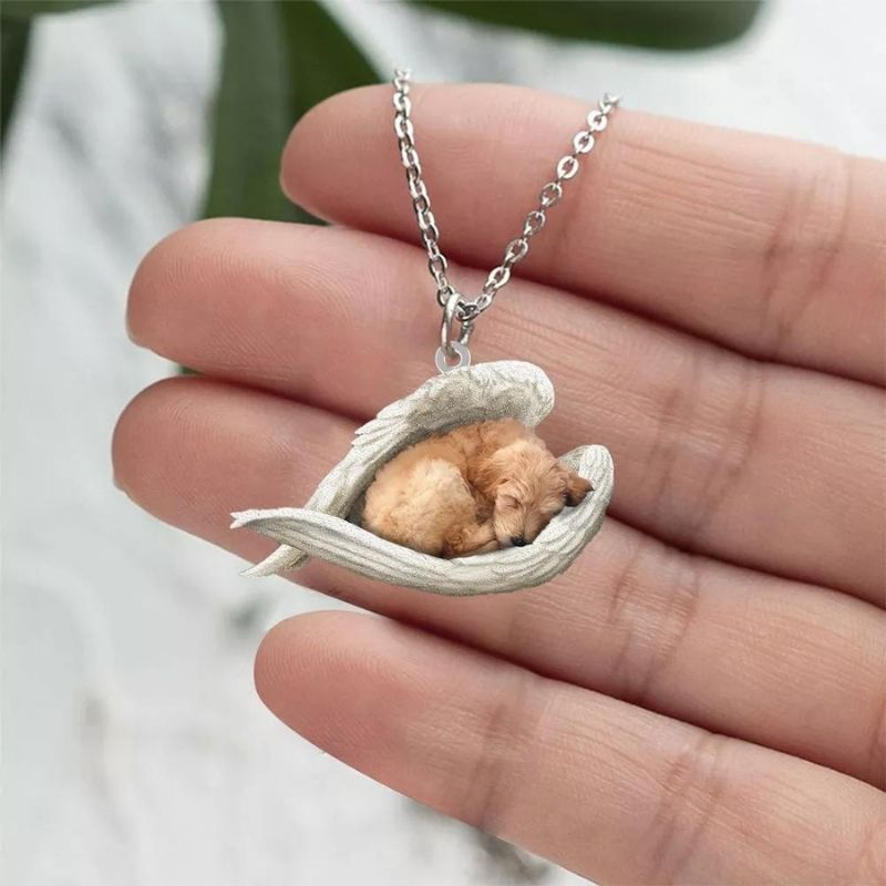 Goldendoodle Sleeping Angel Stainless Steel Necklace SN096