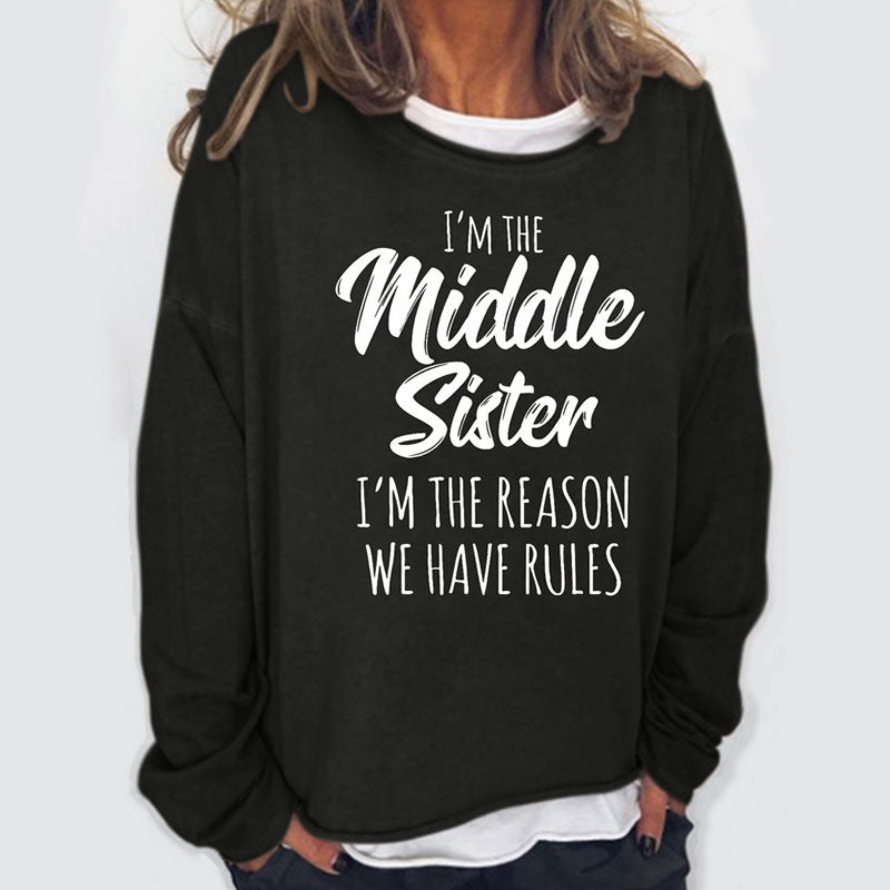 Sister Funny Crew Neck Casual Letter Sweatshirts