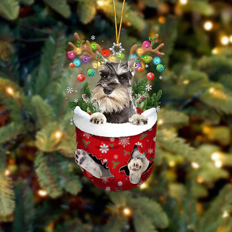 Miniature Schnauzer In Snow Pocket Christmas Ornament SP005