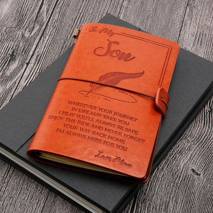 Mom To Son - Enjoy The Ride - Engraved Leather Journal Notebook