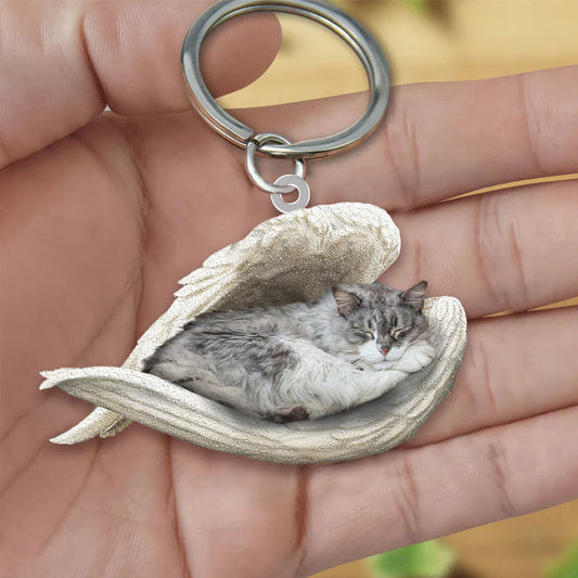 Sleeping Angel Acrylic Keychain Norwegian Forest Cat SA126