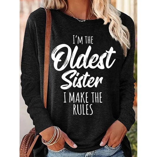 Women's Funny Sister Gift Oldest Sister Casual Long Sleeve Top