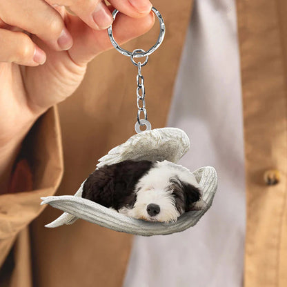 Sleeping Angel Acrylic Keychain Old English Sheepdog SA085