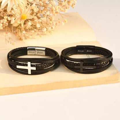 To My Son Pray Through It Leather Cross Bracelet - D050