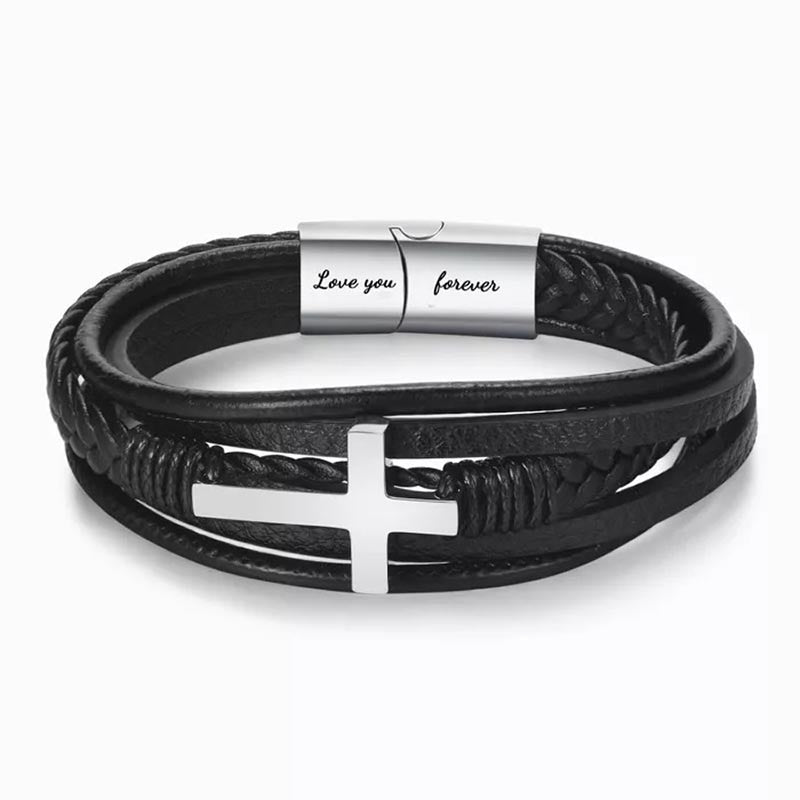 To My Son Pray Through It Leather Cross Bracelet - D050