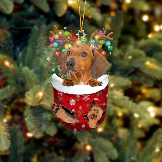 Dachshund In Snow Pocket Christmas Ornament SP031