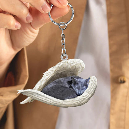 Sleeping Angel Acrylic Keychain Russian Blue Cat SA123