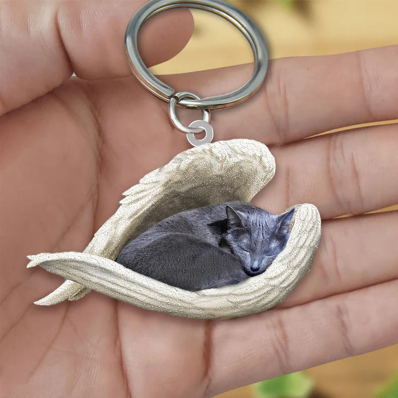 Sleeping Angel Acrylic Keychain Russian Blue Cat SA123