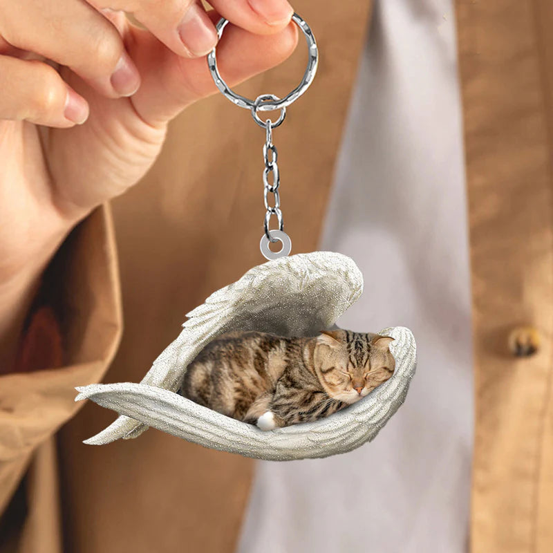 Sleeping Angel Acrylic Keychain Scottish Fold Cat SA114