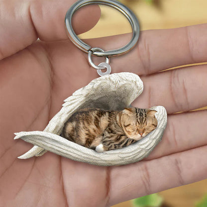 Sleeping Angel Acrylic Keychain Scottish Fold Cat SA114