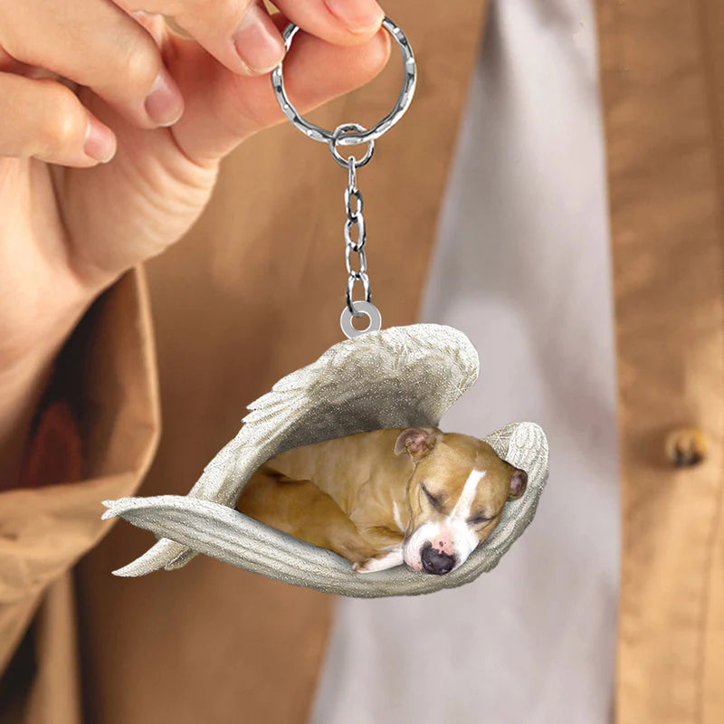 Sleeping Angel Acrylic Keychain Staffordshire Bull Terrier SA075