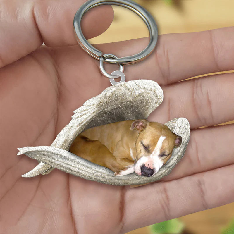 Sleeping Angel Acrylic Keychain Staffordshire Bull Terrier SA075