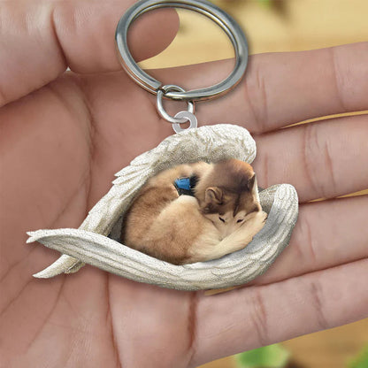 Sleeping Angel Acrylic Keychain Tan and White Husky SA094