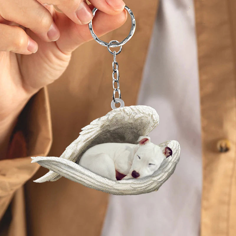 Sleeping Angel Acrylic Keychain White Staffie SA042