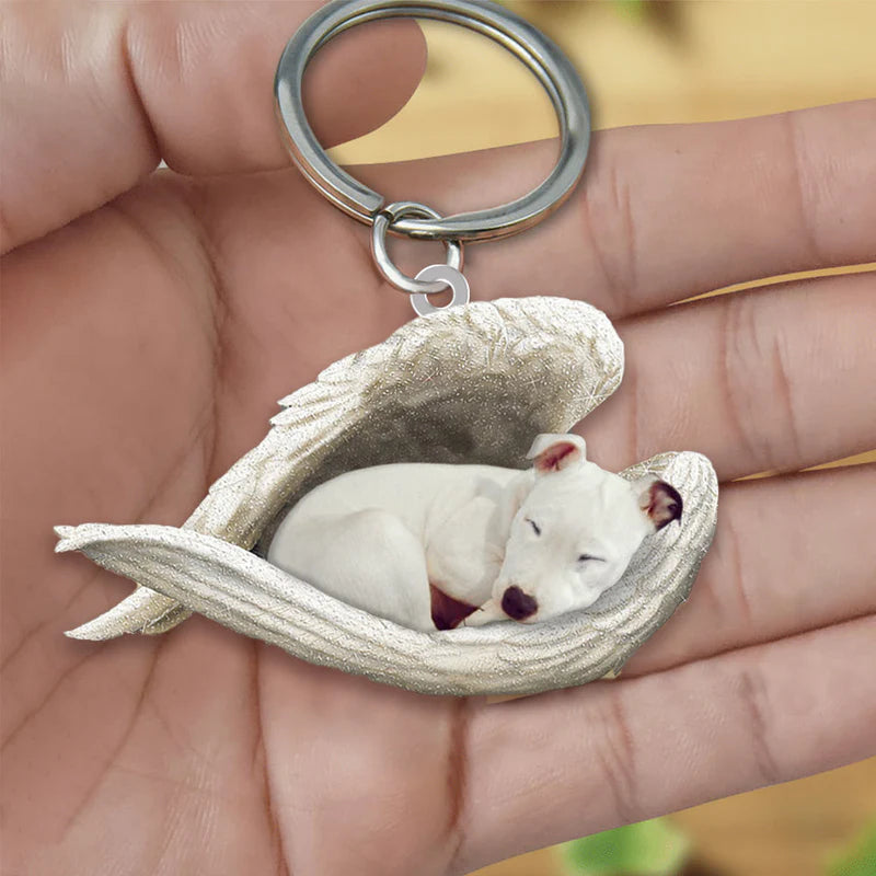 Sleeping Angel Acrylic Keychain White Staffie SA042