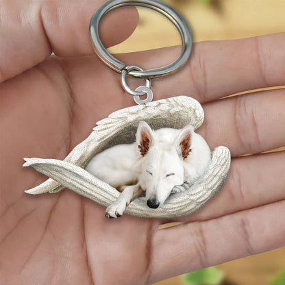 Sleeping Angel Acrylic Keychain White German Shepherd SA036