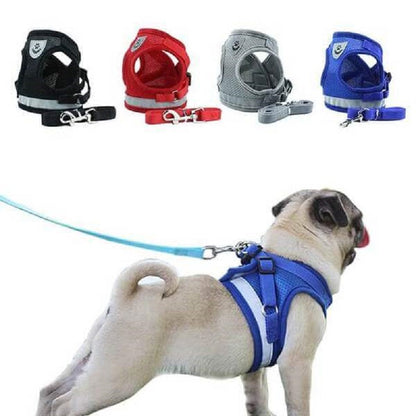 REFLECTIVE SAFETY HARNESS AND LEASH SET (FOR XXXS TO M DOGS)