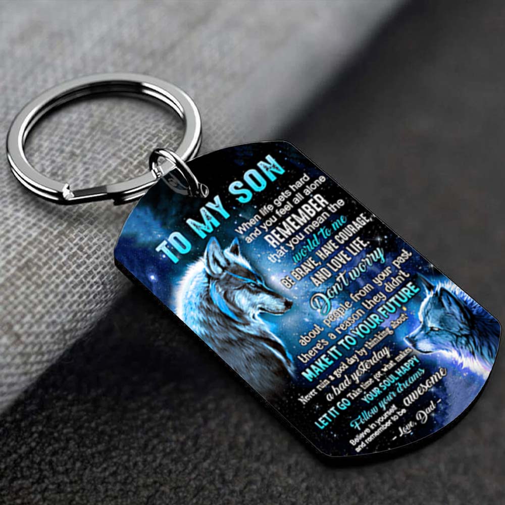 Dad To Son - Let It Go - Wolf Multi Colors Personalized Keychain - A882