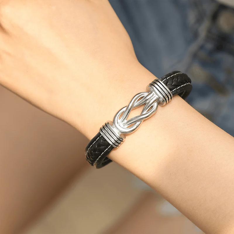 "Grandmother and Granddaughter Forever Linked Together" Braided Leather Bracelet