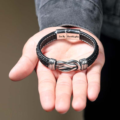 "Grandmother and Granddaughter Forever Linked Together" Braided Leather Bracelet